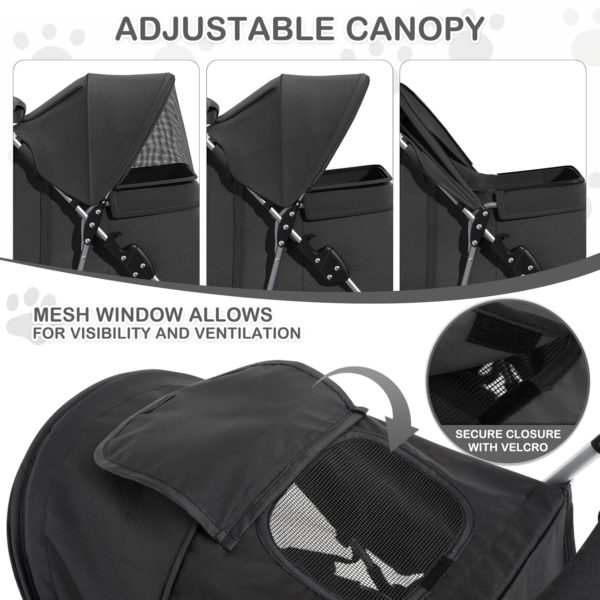 foldable-pet-stroller-with-weather-cover-details-3 adjustable-canopy-foldable-pet-stroller-with-weather-cove