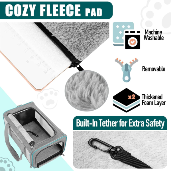 cat-carrier-20lbs-soft-sided-travel-details-4 cozy-fleege-pad-large-cat-carrier-for-travel