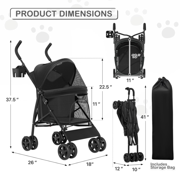 Foldable Pet Stroller for Small and Medium Pets